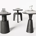 Modern Side Tables with Unique Base Design Textured Surface and Decorative Items on Top 3d model