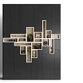 Decorative Ornament Combinations on Wooden Geometric Shelves with Green Plants Photo Frames Clock and Vases