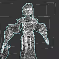 3D Medieval Female Character Wearing Brown Apron White Sleeves And Leather Bracers With Knife