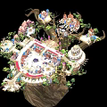 Floating Fantasy Treehouse Architecture With Multi Level Structure Colorful Roofs Bridge Connections And Greenery
