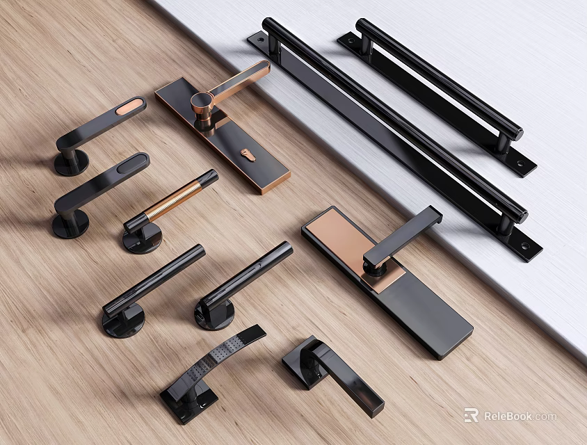 Modern Stylish Door Handles With Various Contemporary Designs And Metallic Finishes 3d model 