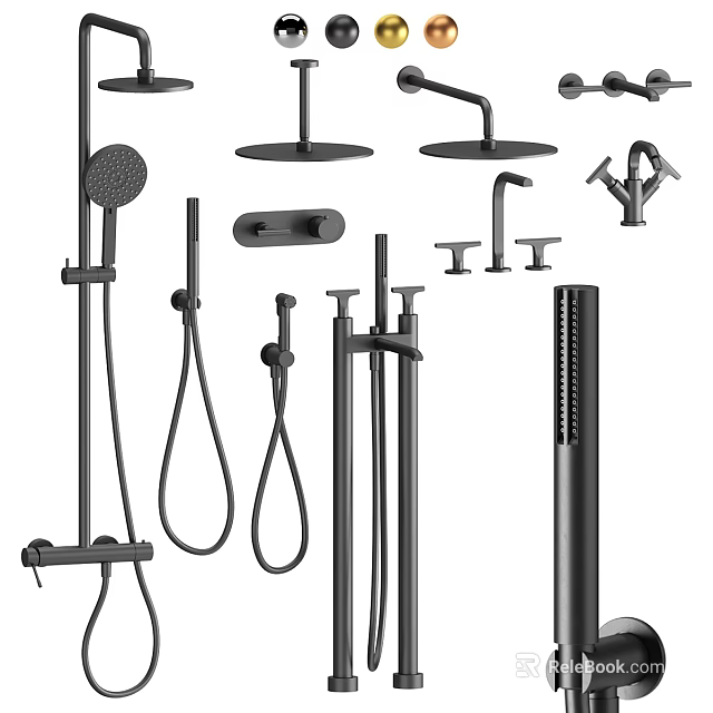 Modern Shower System Featuring Overhead Handheld Shower Head Faucet Control Knob And Hose 3d model 