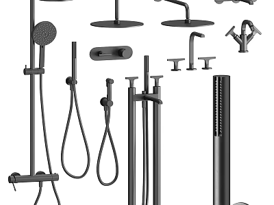 Modern Shower System Featuring Overhead Handheld Shower Head Faucet Control Knob And Hose 3d model