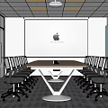 Conference Room Interior With Long Table Black Chairs Large Screen Apple Logo And Whiteboard Notes 3d model