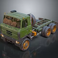 Green Heavy Duty Truck Chassis With Muddy Body And Yellow Wheels