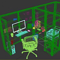 Organized Office Desk in Cubicle with Computer Keyboard Lamp Coffee Cup and Printer
