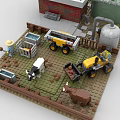 Building Blocks Farm Scene With Cows Horses Tractor House Water Tower And Fence