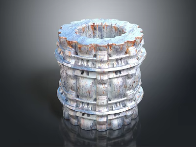 Rusty Metal Mechanical Part With Layered Structure And Gear Like Edges On Dark Background 3d model