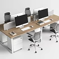 Modern Office Desk Workspace With Multiple Monitors Ergonomic Chairs And Storage Cabinets 3d model