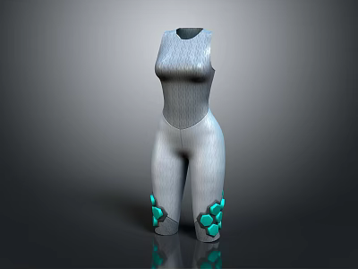 Stylish Sleeveless Gray Jumpsuit With Green Flower Decorations On Leg Cuffs 3d model