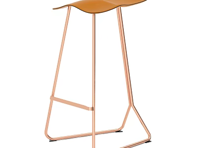 Modern Minimalist Bar Stool With Orange Leather Seat And Copper Metal Frame Design 3d model