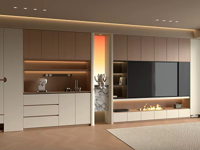 Modern Living Room TV Stand With Wooden Panels Built in Storage And LED Lighting 3d model