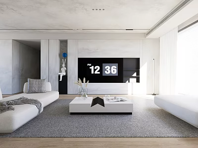 Modern Living Room Interior With White Sofa Coffee Table Gray Rug And TV 3d model