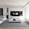 Modern Living Room Interior With White Sofa Coffee Table Gray Rug And TV