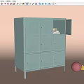 Light Blue Perforated Locker Cabinet With Open Compartment Books And Boxes Pink Ball Yellow Triangle