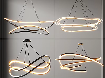 Modern Artistic Curved Illuminated Chandelier With LED Metal Frame Design 3d model