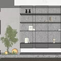 Modern Interior Design Decorative Cabinet With Glass Doors Shelves And Marble Base Plant