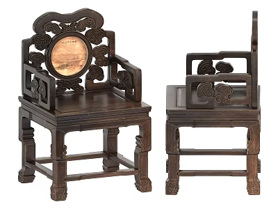 Traditional Chinese Wooden Single Chair With Ornate Carved Backrest And Classic Design 3d model
