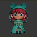 Cute Cartoon Girl Red Hair Big Eyes Holding Little Creature In Green Bear Ear Hoodie