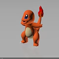 Red Cartoon Animal with Flaming Tail Yellow Belly Blue Eyes and White Claws