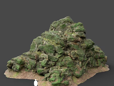 Natural Green Moss Covered Rock Formation With Textured Surface And Earthy Base 3d model