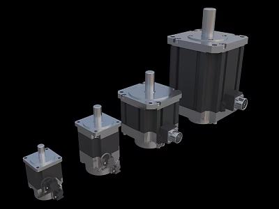 Industrial Equipment Various Sizes of Electric Motors with Metal Housing and Shafts 3d model