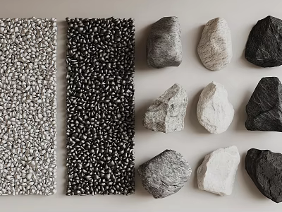 Stone And Wood Slabs With Pebbles And Various Colored Rock Pieces 3d model