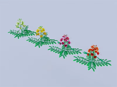 Colorful Flowering Plants With Green Leaves And Various Colored Blooms Arranged In A Row 3d model