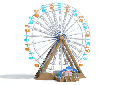 Ferris Wheel Amusement Ride With Colorful Cabins And Base Structure 3d model