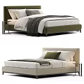 Modern Double Bed Design With Green Beige Headboard Gray Blanket And Nightstand