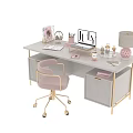 Elegant Modern Pink Gold Desk Chair Set with White Tabletop and Storage for Home Office