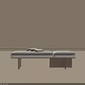 Modern Wooden Bench With Light Gray Upholstered Seat And Open Book