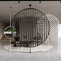 Modern Interior With Circular Black And White Room Dividers Staircase And Plants