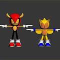 Red Black And Yellow Horned Cartoon Characters With Outstretched Arms
