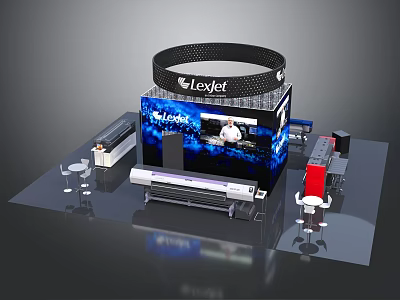 LexJet Exhibition Booth Display With Printing Equipment And Showcased Devices 3d model
