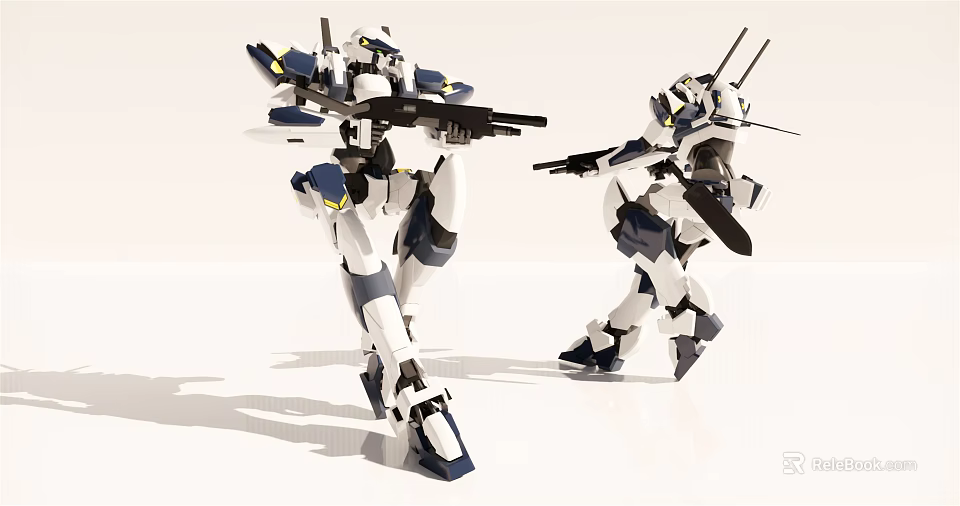 Intelligent Machines Mechanical Figures In Combat Stances With Weaponry And White Blue Black Design 3d model 