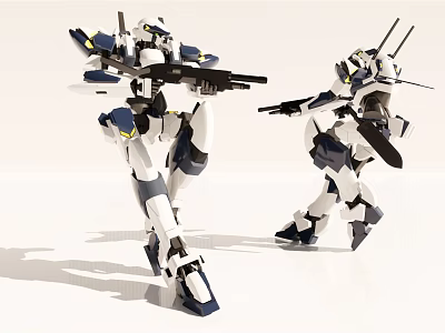 Intelligent Machines Mechanical Figures In Combat Stances With Weaponry And White Blue Black Design 3d model