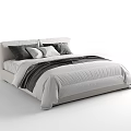 Modern Double Bed with Light Colored Frame White Gray Bedding and Pillows 3d model
