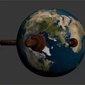 Detailed Vintage Globe With Red Stand And Blue Ocean Green Landmasses
