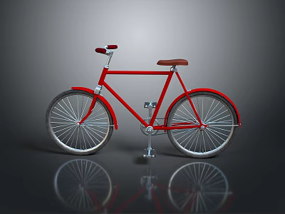 Red Classic Bicycle With Brown Seat And Silver Wheels On Gray Background 3d model