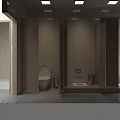 Modern Public Toilet Space With Light Wood Partitions And Clean Ceramic Tile Interior Design