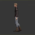 Man With Blonde Hair Wearing Dark Jacket With Shoulder Accents Light Pants And Brown Boots