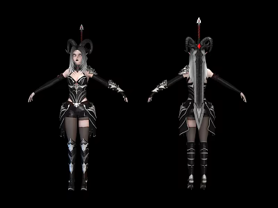 Game And Movie Character With Horns Long Hair Black White Outfit And Metallic Details 3d model