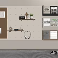 Modern Interior Design With Wall Cabinets Hanging Cabinets Shelves Corkboard And Books