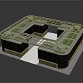 Cartoon Architectural Scene Featuring Green Roof White Frame Black Base And Open Area