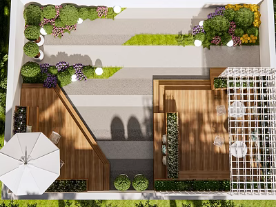 Beautiful Roof Garden Design With Green Plants Wooden Deck And Outdoor Seating 3d model
