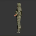 Hooded Character In Camouflage Uniform With Green Tactical Vest Arms Outstretched On Dark Background