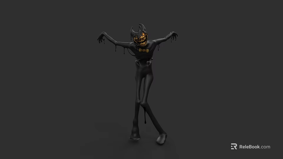 Game And Movie Character Black Figure With Yellow Glowing Face Long Limbs And Dripping Effect 3d model 