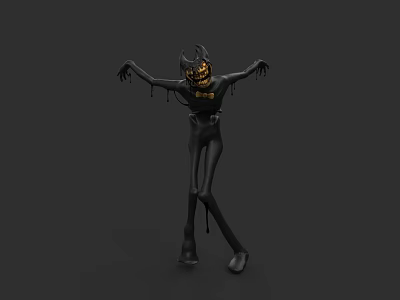 Game And Movie Character Black Figure With Yellow Glowing Face Long Limbs And Dripping Effect 3d model