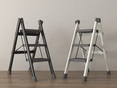 Durable Hardware Tools Ladders Black And White For Home Use On Wooden Floor With Light Wall 3d model